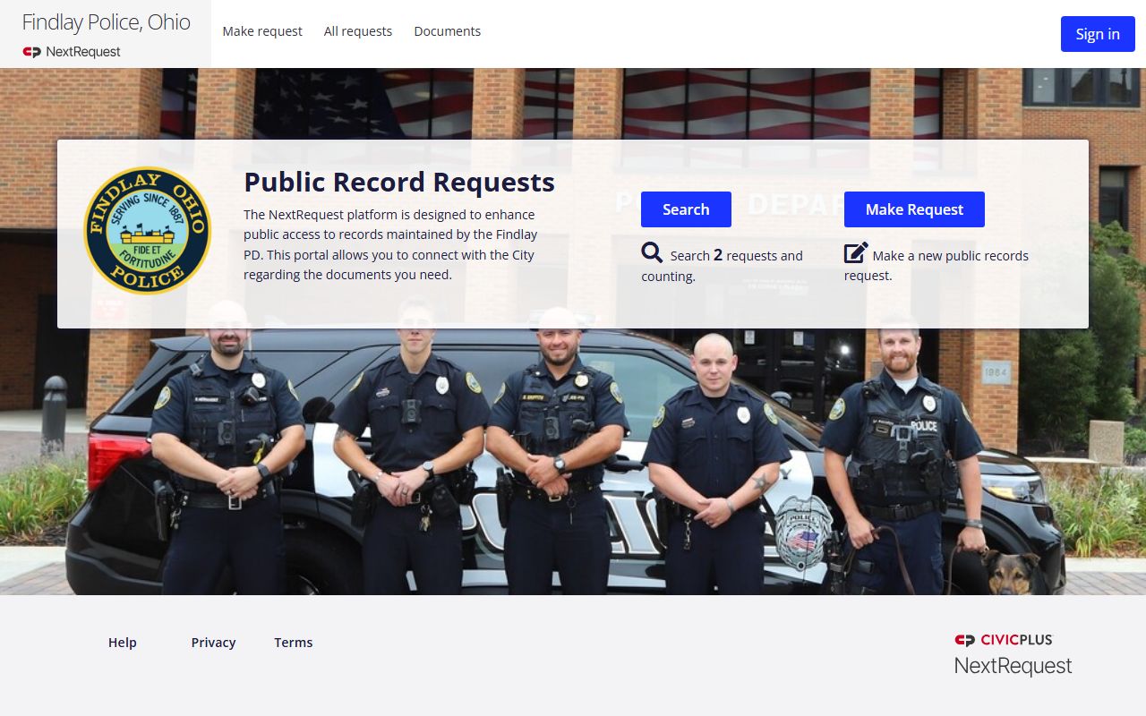 Findlay Ohio police records NextRequest portal
