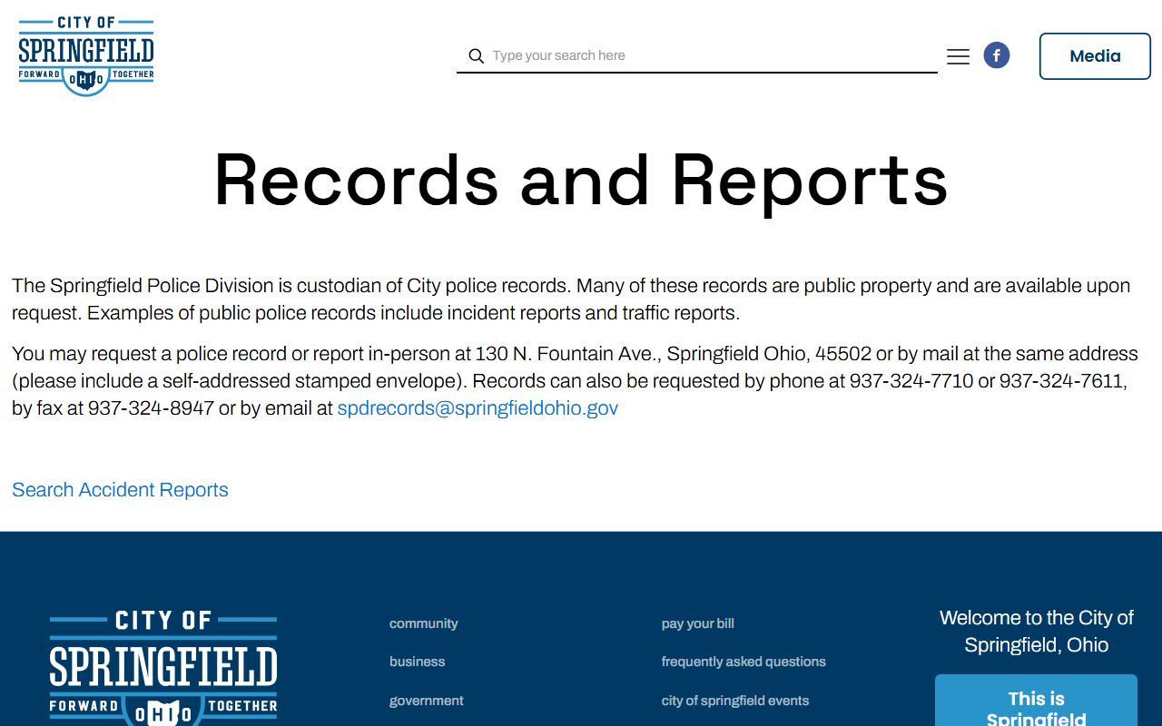 Springfield Ohio police records portal