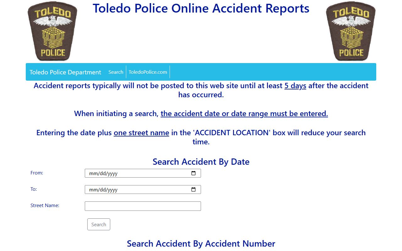 Toledo Ohio police accident reports online search portal