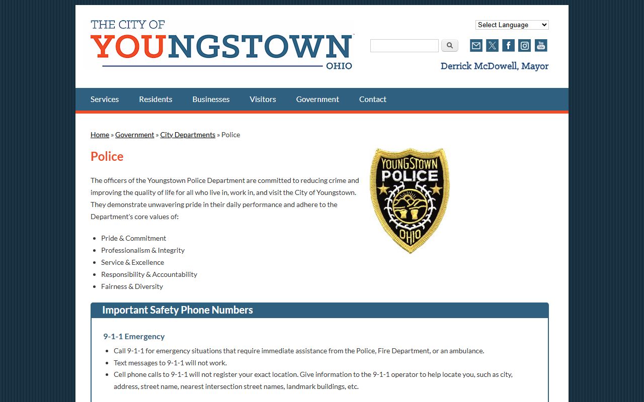 Youngstown Ohio police records portal page