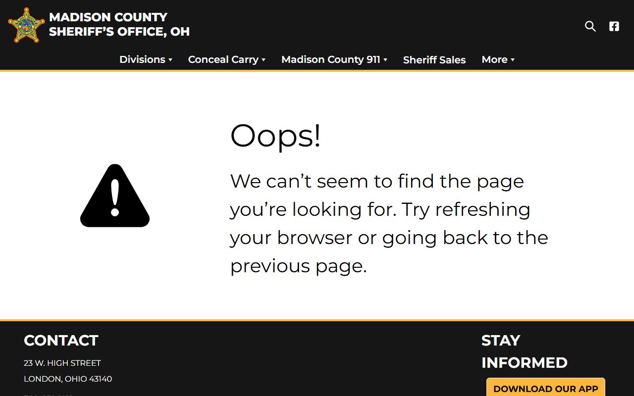 Madison County Ohio Sheriff contact page for police records