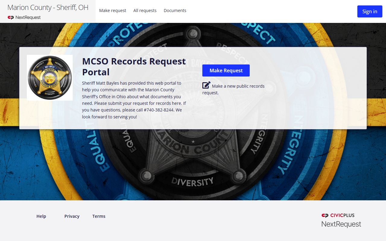 Marion County Ohio police records request portal